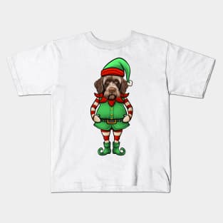 Funny Christmas Elf Wirehaired Pointing Griffon Dog Kids T-Shirt